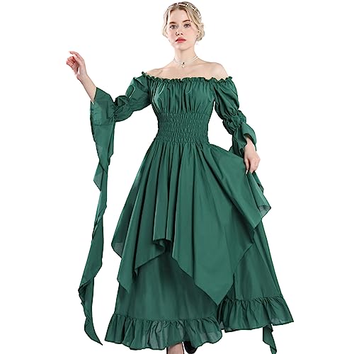 CR ROLECOS Renaissance Kleid Viktorianisches Kleid Damen Kostüm Satin Hohe Taille Mittelalterlich Grün S/M von CR ROLECOS