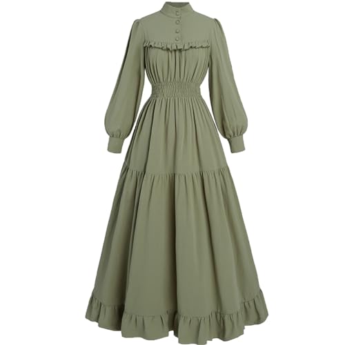 CR ROLECOS Renaissance-Kleid für Damen Mittelalter Kleider Gotisches Vintage-Kleid Langarm A-Linie Stehkragen Freizeitkleider Goth-Kleid M von CR ROLECOS