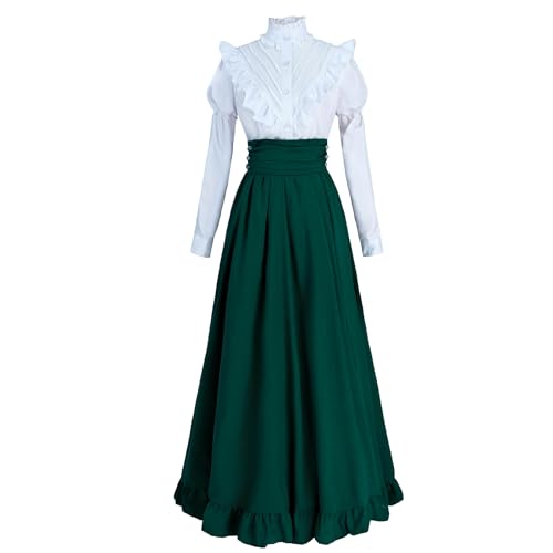 CR ROLECOS Viktorianisches Kleid für Frauen 1800er Klassiker 2-teiliger Renaissance-Kleid Kostüm Grün 3XL von CR ROLECOS