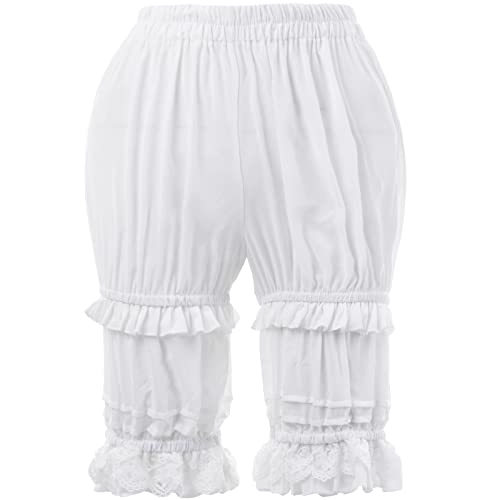 CR ROLECOS Women's Weiße Bloomers Shorts, Steampunk Bloomer, Sicherheitshose Unterwäsche Leggings Pumphose Ruffled Lace Pumpkin Short Pantaloons Under Pants M von CR ROLECOS