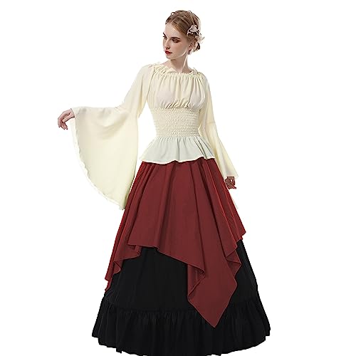 Viktorianische Kleid Damen Mittelalter Kleidung Renaissance Bluse + Mittelalter röcke Rot L von CR ROLECOS