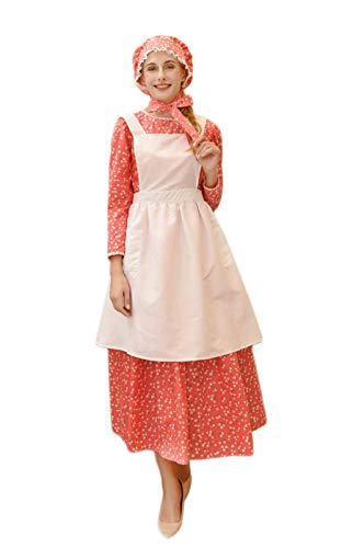 ROLECOS Pioneer Kostüm Kleid Damen Amerikanische Historische Kleidung Bescheidenes Prärie Kolonial Kleid, Rot/Ausflug, einfarbig (Getaway Solids), XL von CR ROLECOS