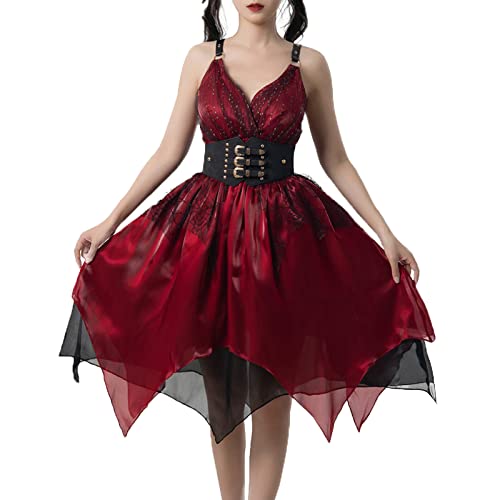 Renaissance Kleid Steampunk Rock Kleider Damen Unregelmäßiges Sling Viktorianisches Kleid, Spitzen Vintage Kleid Mit Taillengürtel S von CR ROLECOS