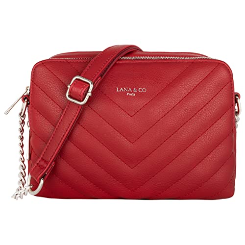 CRAZYCHIC - Damen Gesteppte Umhängetasche - Kleine Handtasche Kette Schultertasche - Frau Steppmuster PU Leder Tasche - Rechteckige Viele Fächern Crossbody Bag Clutch Kettentasche Handy Party - Rot von CRAZYCHIC