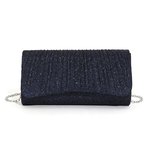 CRGANGZY CRAZY Glänzende Umhängetasche für Damen, elegante, glänzende Umhängetasche, modische Glitzer-Schultertasche, schicke Cocktail-Hochzeits-Clutch (Dunkelblau) von CRGANGZY