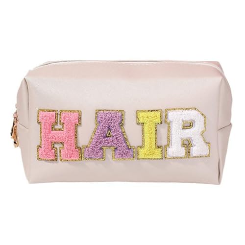 CRGANGZY Chenille-Buchstaben-Make-up-Tasche, Reise-Kosmetiktasche, großes Fassungsvermögen, Preppy-Patch-Make-up-Tasche, PU, ​​wasserdichter Kulturbeutel for Outdoor-Reisen (Stil 3) von CRGANGZY