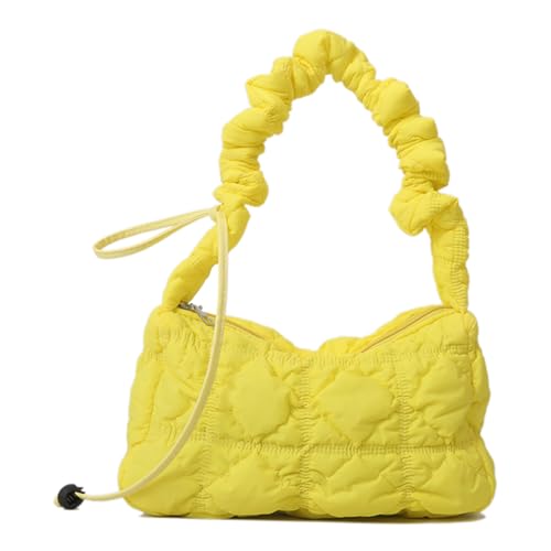 CRGANGZY Damen-Umhängetasche, gesteppt, Nylon, gepolstert, Achseltasche, weich, vielseitig, Umhängetasche, Kordelzug, verstellbar, lässig, für Damen (Gelb) von CRGANGZY