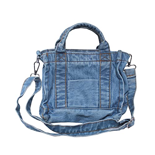 CRGANGZY Damen-Umhängetasche aus Segeltuch, Denim-Umhängetasche, coole Mädchen-Tragetasche, weiche Handtasche, einfarbig, modisch, Vintage-Geldbörse, Reißverschluss for Studenten, hellblau, as shwon von CRGANGZY