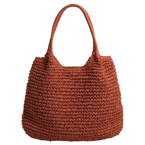 CRGANGZY Damen-Umhängetasche im Vintage-Stil, große Kapazität, gehäkelte Strandhandtasche, Haspenverschluss, einfache Webhandtasche, Damen-Sommer-Tagestasche (Orange) von CRGANGZY