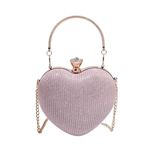 CRGANGZY Damen-Umhängetasche in Herzform mit Kettenriemen, Clutch-Geldbörse, glitzernde Tasche mit Henkel, Abendhandtasche for Hochzeit, Cocktailparty (Rosa) von CRGANGZY