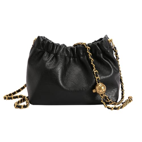 CRGANGZY Damen-Umhängetasche mit Kette, PU-Leder, Umhängetasche, vielseitige, plissierte Hobo-Tasche, Umhängetasche, Umhängetasche for den täglichen Gebrauch (schwarz) von CRGANGZY