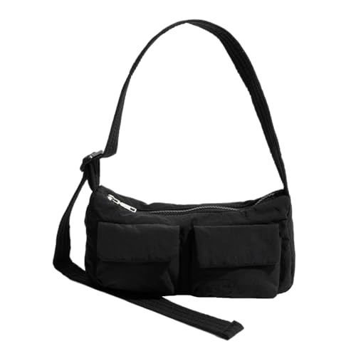 CRGANGZY Damen-Unterarmtasche, lässig, große Kapazität, einfache Umhängetasche, mehrere Taschen, Nylon-Umhängetasche, Reißverschluss, für Outdoor-Reisen (schwarz) von CRGANGZY