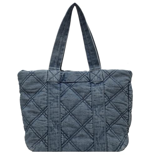 CRGANGZY Denim-Designer-Handtasche, gesteppte Retro-Umhängetasche mit Reißverschluss, Umhängetasche mit Tragegriff oben für Damen und Mädchen (Hellblau) von CRGANGZY