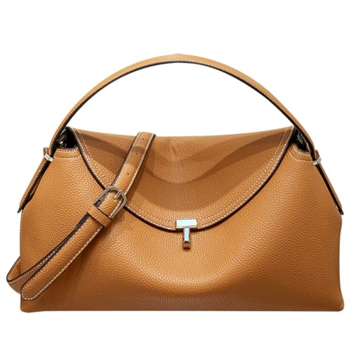 CRGANGZY Einfache Umhängetasche for Damen, verstellbarer Riemen, echtes Leder, modische Umhängetasche, Haspenverschluss, weibliche Outdoor-Tasche (braun, S) von CRGANGZY