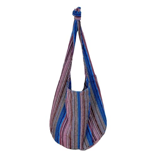 CRGANGZY Ethnische Boho-Handtasche for Damen, Sling-Umhängetasche, Hippie-Tasche, Segeltuch, gestreift, modische Umhängetasche for Arbeit, Einkaufen, Reisen (MG2233 blau) von CRGANGZY