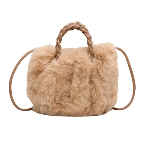 CRGANGZY Flauschige Umhängetasche für Damen, lässige Fuzzy-Tragetasche, weiche, plissierte Hobo-Tasche, vielseitige stilvolle Geldbörse für Mädchen (Khaki) von CRGANGZY