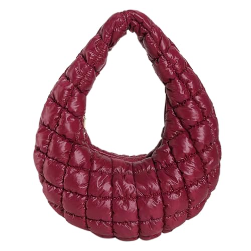 CRGANGZY Gepolsterte Hobo-Tasche for Damen, vielseitige weiche Umhängetasche, leichte Daunen-Clutch, gesteppte Tragetasche, stilvolle Handtasche for Mädchen (rot) von CRGANGZY