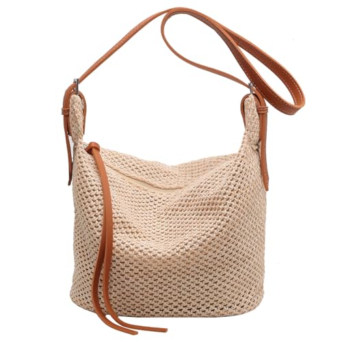 CRGANGZY Gewebte Tasche für Damen, Webart, Hobo-Taschen, großes Fassungsvermögen für Outdoor-Reisen (schwarz) von CRGANGZY