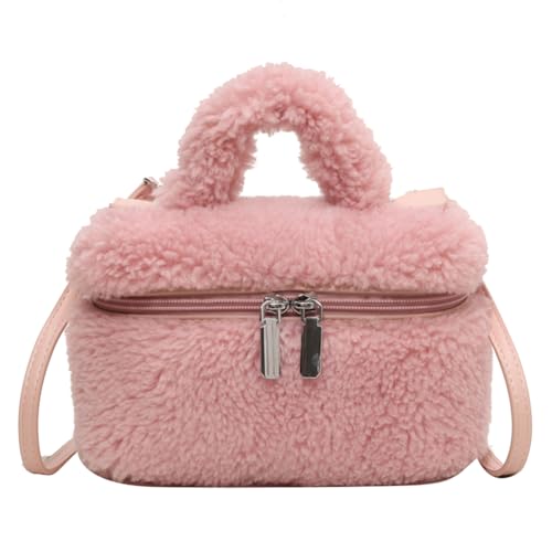 CRGANGZY Große Kapazität, stilvolle Umhängetasche, einfarbig, flauschige Pendeltasche, modische Damen-Schultertasche, verstellbarer Riemen, tägliche Umhängetasche (Rosa) von CRGANGZY