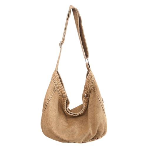 CRGANGZY Hobo-Umhängetasche for Damen, Vintage-Stil, lässige Umhängetasche, Messenger-Tasche im Used-Look, einfarbig, verstellbarer Schultergurt zum Einkaufen (Khaki) von CRGANGZY