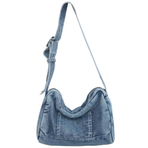 CRGANGZY Jean Fashion Handtasche Vintage Satchel Geldbörse Alltagstasche Denim Umhängetasche Verstellbarer Riemen für Frauen und Mädchen (Hellblau) von CRGANGZY