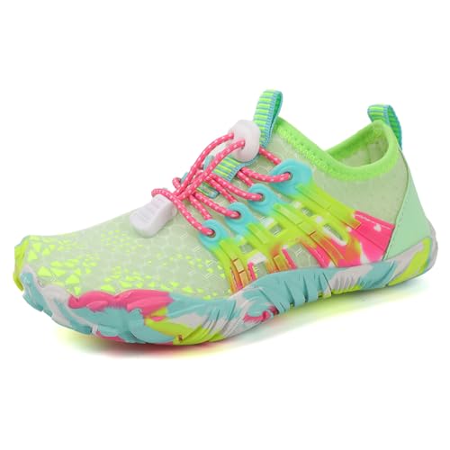 CRGANGZY Kinder-Wasserschuhe, Barfuß-Strandsandalen, atmungsaktiv, Sport-Trainings-Sneaker, schnell trocknend, fünf Finger, Aqua-Schuhe, Strand-Schwimmschuhe (31 Fluoreszierendes Grün) von CRGANGZY