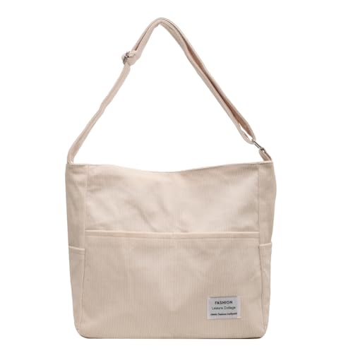 CRGANGZY Lässige Handtasche mit mehreren Taschen, faltbar, Retro-Tragetasche, weich, vielseitig, verstellbarer Riemen, Damen-Schultertasche aus Cord, wiederverwendbare Einkaufstasche (Beige) von CRGANGZY