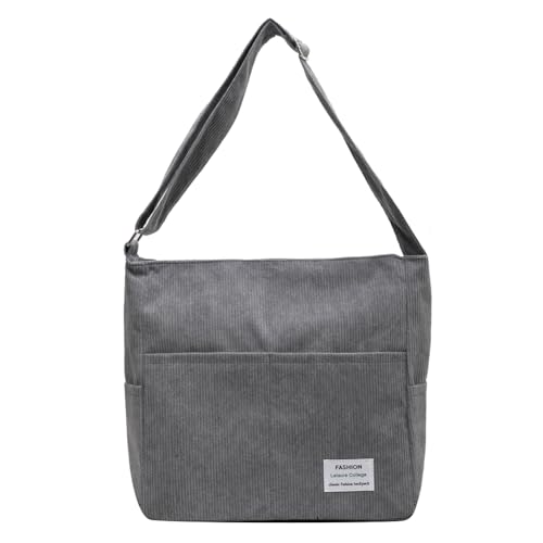 CRGANGZY Lässige Handtasche mit mehreren Taschen, faltbar, Retro-Tragetasche, weich, vielseitig, verstellbarer Riemen, Damen-Schultertasche aus Cord, wiederverwendbare Einkaufstasche (grau) von CRGANGZY