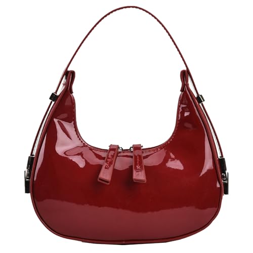 CRGANGZY Lässige Vintage-Einkaufstasche, schicke PU-Achseltasche, Satchel-Clutch, Damen-Leder-Umhängetasche, Reise-Dating-Geldbörse (L rot) von CRGANGZY