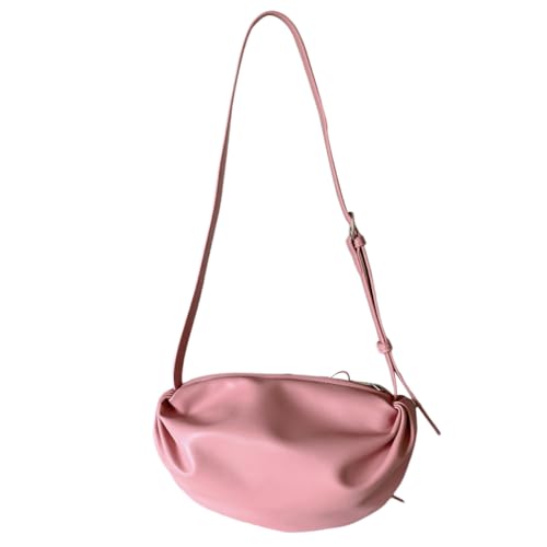 CRGANGZY Modische, plissierte, weiche Wolkentasche, PU-Leder, niedliche Schleife, Umhängetasche, einfarbig, Schultertasche mit Reißverschluss, für Damen und Mädchen (Rosa) von CRGANGZY