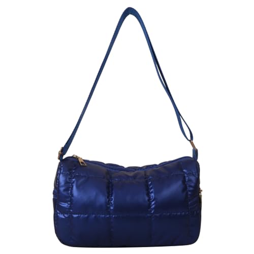 CRGANGZY Modische Damen-Umhängetasche, einfarbig, gesteppt, gepolsterte Umhängetasche, verstellbarer Riemen, lässige karierte Handtasche, großes Fassungsvermögen for Herbst und Winter (blau) von CRGANGZY