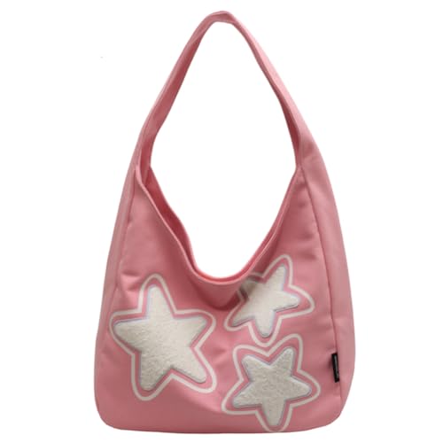 CRGANGZY Modische Handtasche, lässige Schultertasche, Unterarmtasche, Segeltuch-Umhängetasche, große Kapazität, Sternmuster, für Damen und Mädchen (Rosa) von CRGANGZY