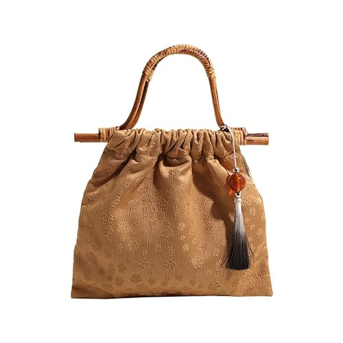 CRGANGZY Modische Luxus-Handtasche aus Bambus im chinesischen Stil, Segeltuch, Abendtasche, Vintage-Clutch, Handtasche mit Griff oben für Damen (Khaki) von CRGANGZY