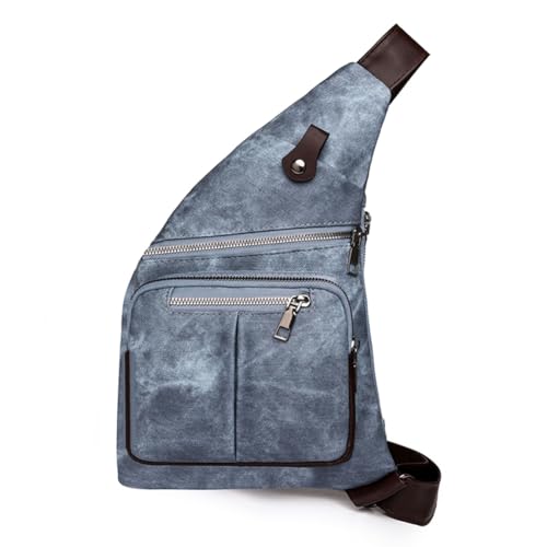 CRGANGZY PU-Leder, stilvolle Umhängetasche, Verstellbarer Riemen, Anti-Diebstahl-Reisetasche, Vintage-Hüfttasche, mehrere Taschen für Freizeitreisen, Wandern (blau) von CRGANGZY