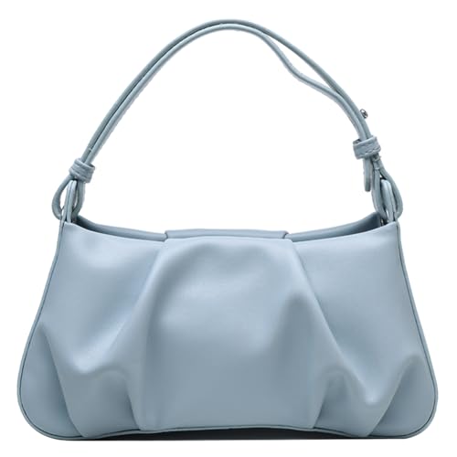 CRGANGZY Plissierte modische Handtasche aus PU-Leder, halbmondförmige Tasche mit Reißverschluss, kleine Clutch-Geldbörse, Satchel-Geldbörse for Damen und Mädchen (blau) von CRGANGZY