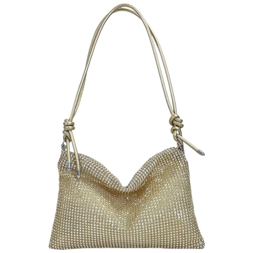 CRGANGZY Schicke glitzernde Satchel-Clutch, elegante Mode-Tragetasche, Damen-Handtasche mit Strasssteinen, Reißverschluss, vielseitiger Riemen, verstellbar, formelle elegante Geldbörse (Gold von CRGANGZY