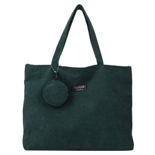 CRGANGZY Tasche mit Reißverschluss oben, faltbar, leicht, Handtasche für Damen, Cord-Tragetasche mit Münztasche, großes Fassungsvermögen, vielseitige Umhängetasche (grün) von CRGANGZY