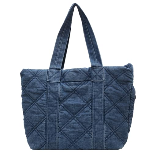 CRGANGZY Umhängetasche mit Henkel, Denim-Designer-Handtasche, Retro-gesteppte Umhängetasche mit Reißverschluss für Damen und Mädchen (blau) von CRGANGZY