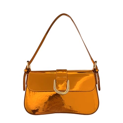 CRGANGZY Vielseitige Achseltasche für Damen, PU-Leder, Freizeit-Unterarmtasche, einfarbig, minimalistische Umhängetasche, weibliche Pendeltasche (Orange) von CRGANGZY