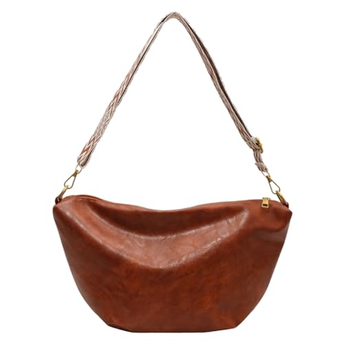 CRGANGZY Vielseitige Hobo-Taschen for Damen mit breitem Riemen, einfache Schultertasche, großes Fassungsvermögen, Reißverschluss, tägliche Geldbörse for Damen (braun) von CRGANGZY