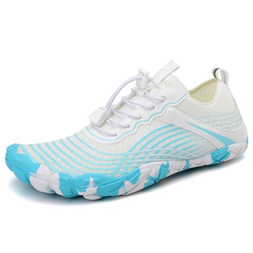 CRGANGZY Wasserschuhe, leichte Aquaschuhe, rutschfest, Barfuß-Strandschuhe, atmungsaktiv, bequem, Schwimmschuhe, schnell trocknend, for Wassersport (38 weiß blau) von CRGANGZY