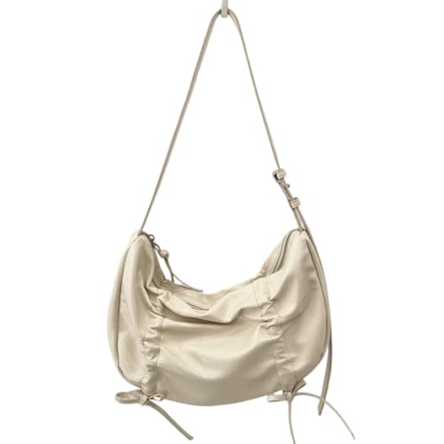 CRGANGZY Weiche Plissee-Umhängetasche mit Schleife, PU-Leder, Y2K-Geldbörse, einfarbig, modische Handtasche mit verstellbarem Riemen, trendige Umhängetasche for Damen (Beige) von CRGANGZY