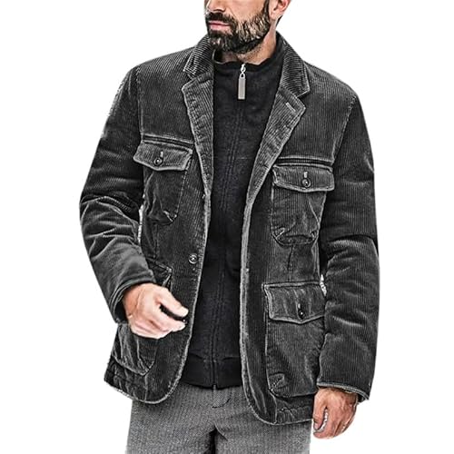 CRITOR Herren Schwarze Cordjacke Vintage Cord Blazer Jacke Herren Western Arbeitsblazer Mantel Größe S-3XL von CRITOR