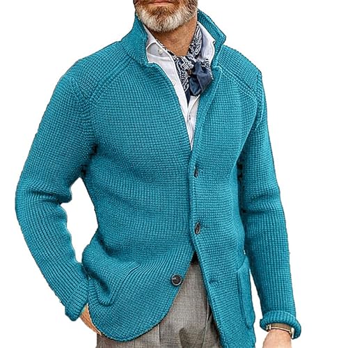 CRITOR Herren-Strickjacke mit Zopfmuster und Knöpfen Stehkragen Strickjacke Strickjacke mit Tasche von CRITOR