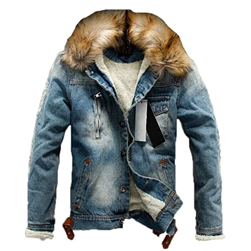 CRITOR Sherpa-Jeansjacke für Herren Gewaschene, mit Pelz gefütterte Jeansjacken für Herren Wintermantel mit Sherpa-Futter von CRITOR