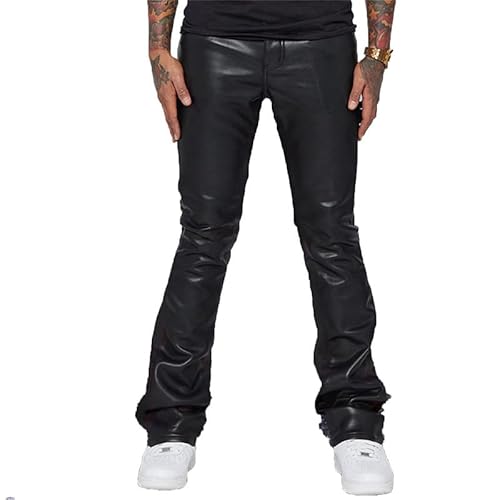 Herren-Leder-Hip-Hop-Hose, Slim-Fit-Kunstlederhose für Herren, Vintage-Leder-Punk-Hose von CRITOR