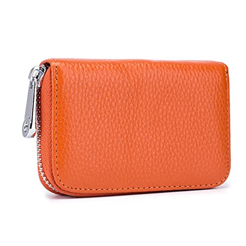 Flache Geldbörse for Herren, Kartenhalter, 100% echtes Leder, Visitenkartenhalter, Damen-Ausweis-/Kreditkartenhalter, 24-Bit-Karten-Reißverschluss, Münzbörse / 941 (Color : Orange) von CROKZ