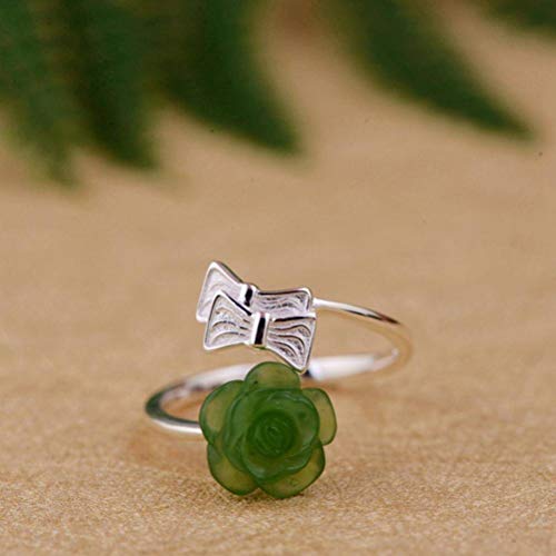 CRYBF Ringe Schmuck S925 Silber Ring Schlichter Silber weiblicher Jaspis Rosenblüten-Bogenring Silberring, Ring von CRYBF