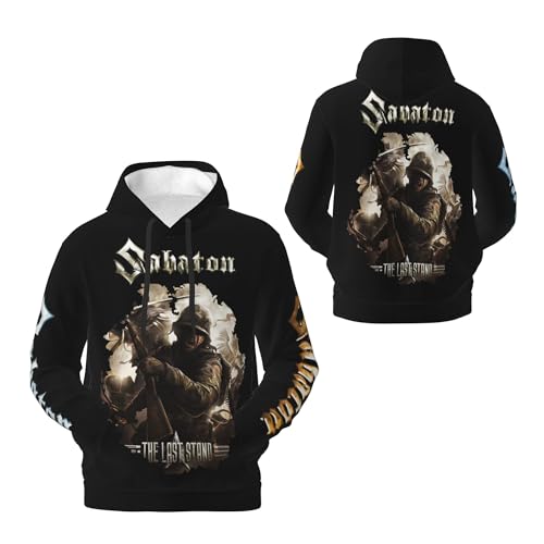 CRYBF Sabaton Herren Kapuzenpullover mit Logo, langärmelig, weich, Sweatshirt für große Jungen, Kapuzen-Fans, Merch-Tops mit Tasche, Schwarz, Schwarz , XXXL von CRYBF