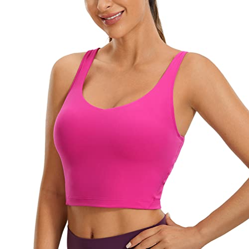 CRZ YOGA Butterluxe Damen V-Ausschnitt Longline Sport-BH - Gepolstert Workout Crop Tank Top mit Eingebautem BH Hibiskus-Purpur XL von CRZ YOGA